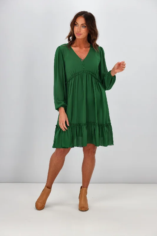 Gloss by Shine On Martha Ruffle Dress Emerald