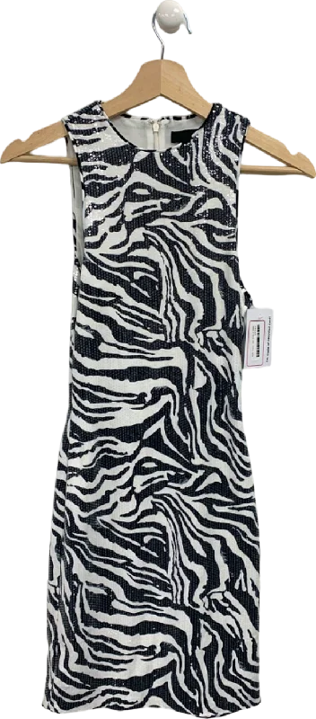 Rotate Bright White Zebra Sequins Sleeveless Dress UK XS