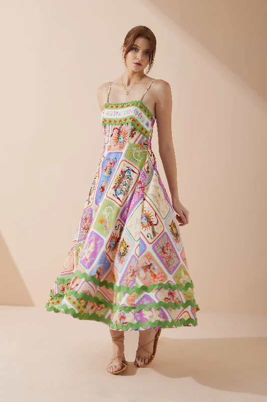 Tarot Multicolour Abstract Ric Rac Flared Maxi Dress