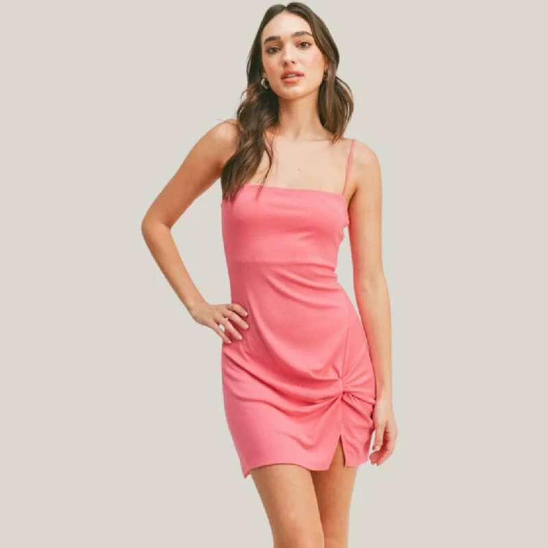 Twist Front Knit Midi Dress (Pink)