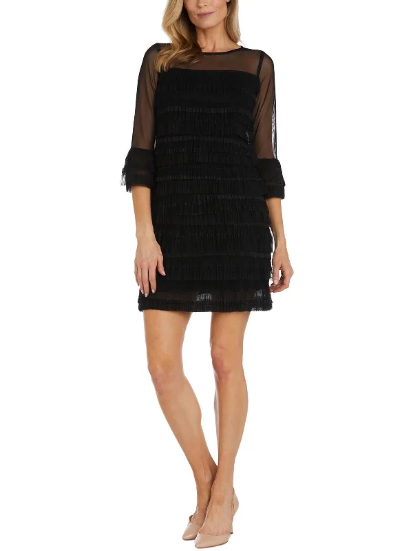 Petites Womens Tiered Mini Cocktail and Party Dress