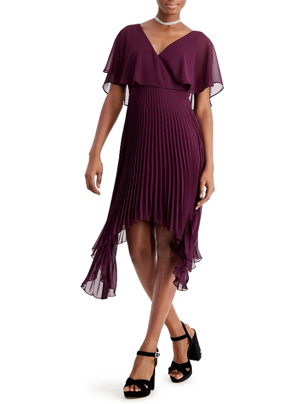 Womens Drapey Handkerchief Hem Cocktail and Party Dress