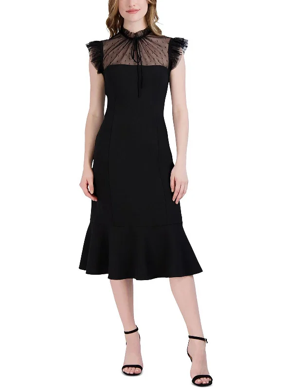 Womens Illusion Ruffle Cocktail and Party Dress