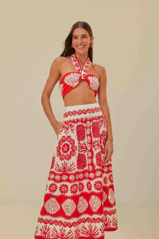 Red Ainika Shell LENZING™ ECOVERO™ Euroflax™ Maxi Skirt