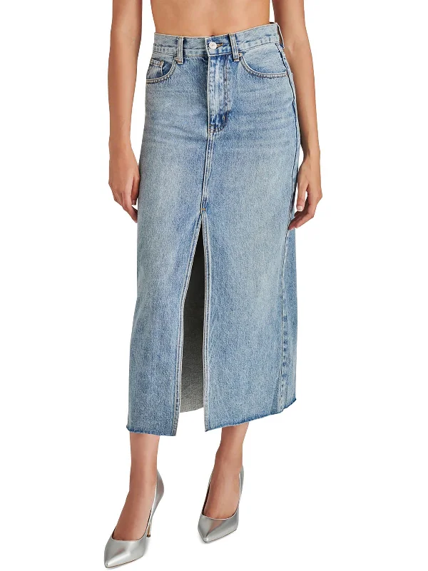 Avani Womens High Rise Denim Midi Skirt