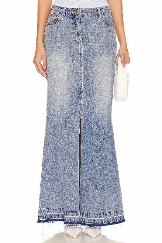 Denim Maxi Risia Skirt In Montauk Blue