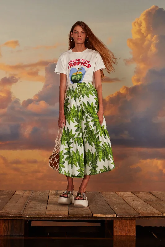 Off-White Palm Fan Organic Cotton Maxi Skirt