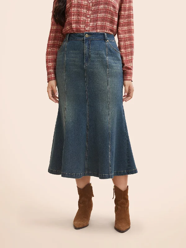 Stretch Denim Mermaid Cut Skirt