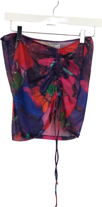 White Fox Multi-Colour Abstract Print Drawstring Skirt S/M