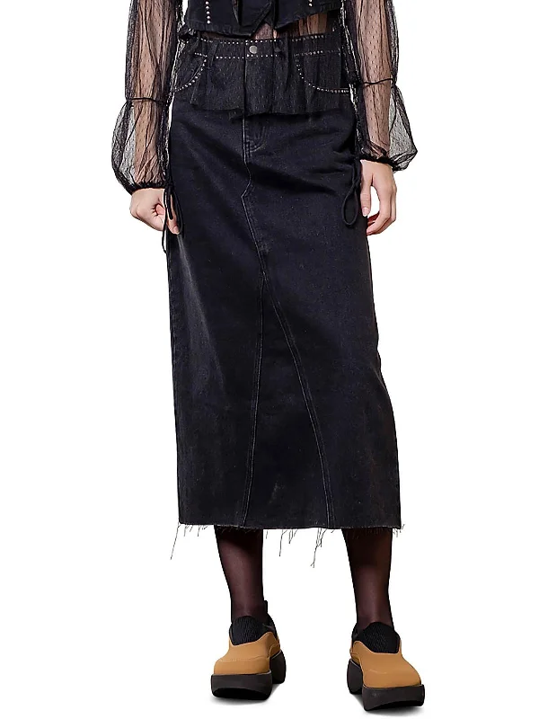 Womens Studded Denim Midi Skirt