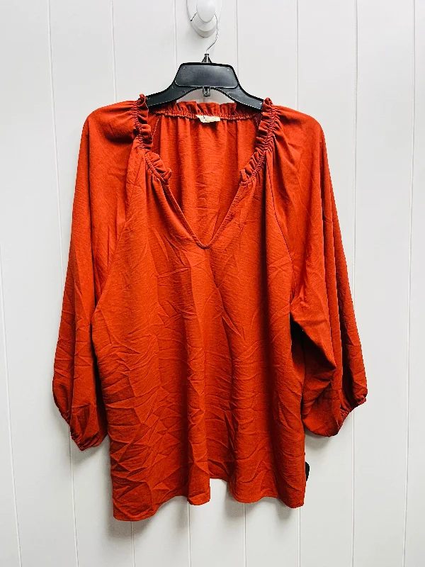 Blouse 3/4 Sleeve By Ee Some In Orange, Size: L