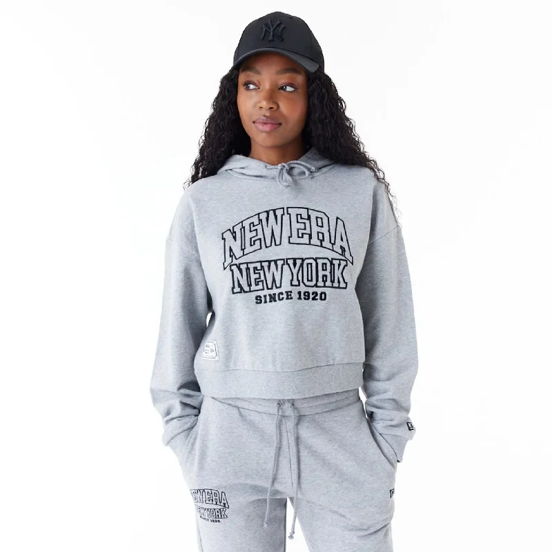 New Era Womens Arch Wordmark Grey Crop Pullover Hoodie