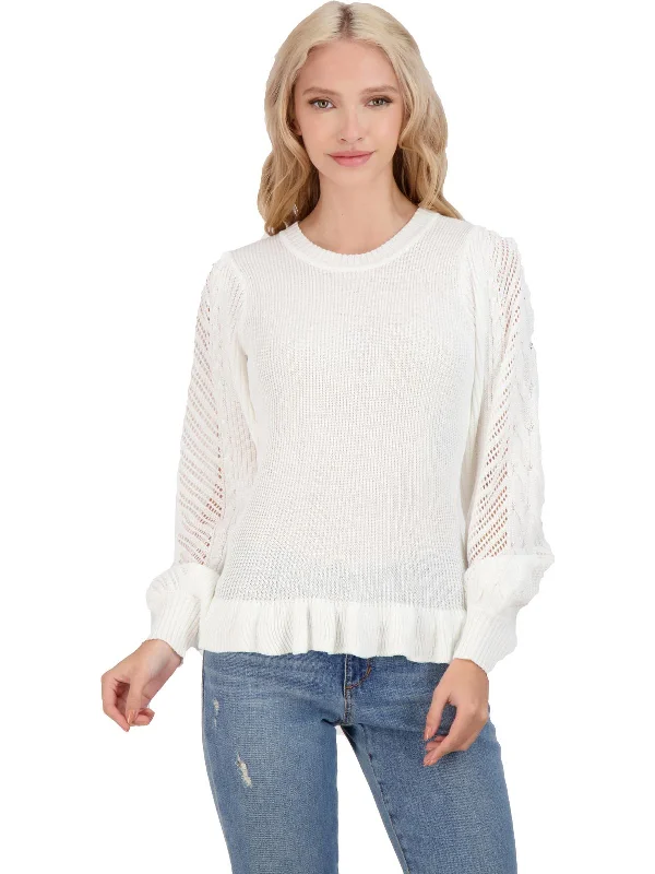 Gemma Womens Ruffled Crewneck Pullover Sweater