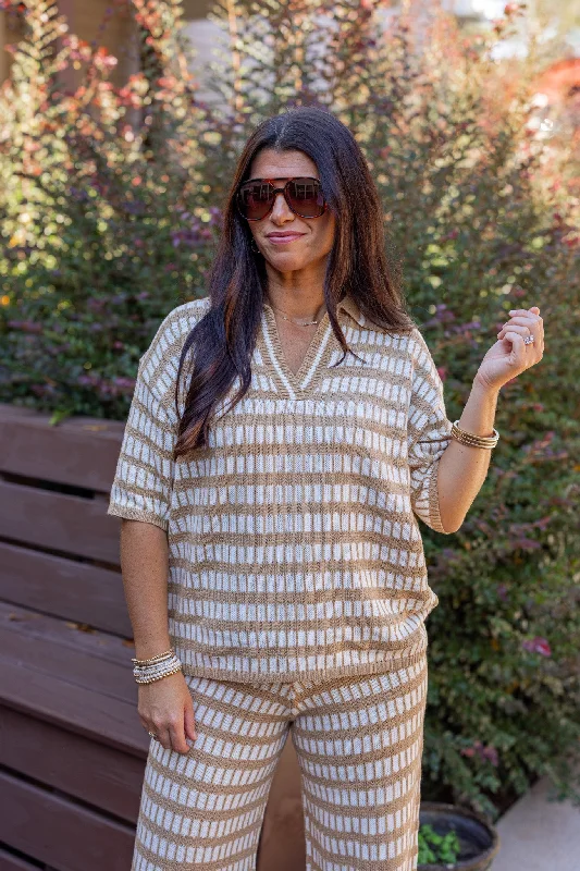 Squared Up Tan Knit Top