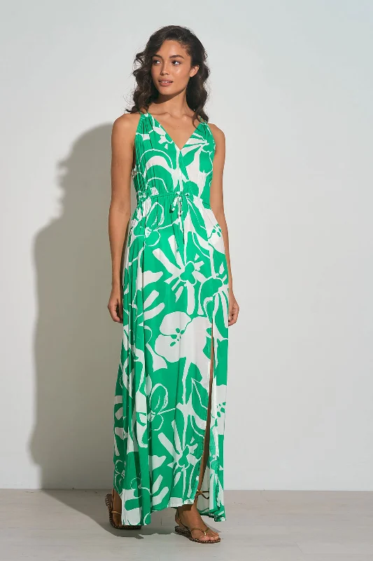 Women's Hibiscus V-Neck Tie Back Maxi