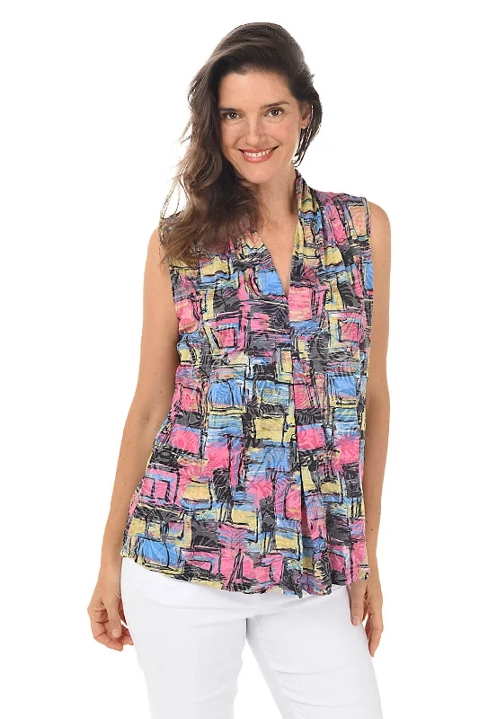 Neon Signs Sleeveless Pleated Front Crinkle Top