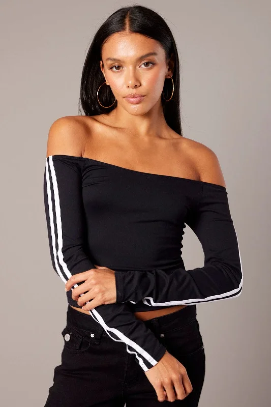 Black Off Shoulder Top Long Sleeve Supersoft