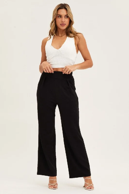 Black Pants High Waist Wide Leg