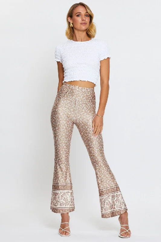 Boho Print Pants Flare Leg