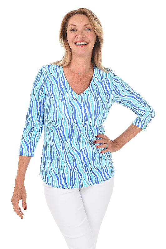 Aqua Zebra Classic UPF50+ V-Neck Top