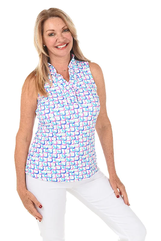 Bright Waves UPF50+ Ruffle Sleeveless Top