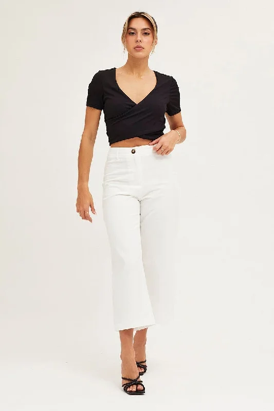 White High Rise Linen Blend Wide Leg Pants