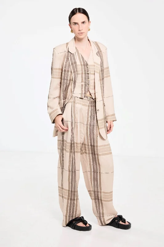 Salasai Palazzo Blazer - Camel Check Linen