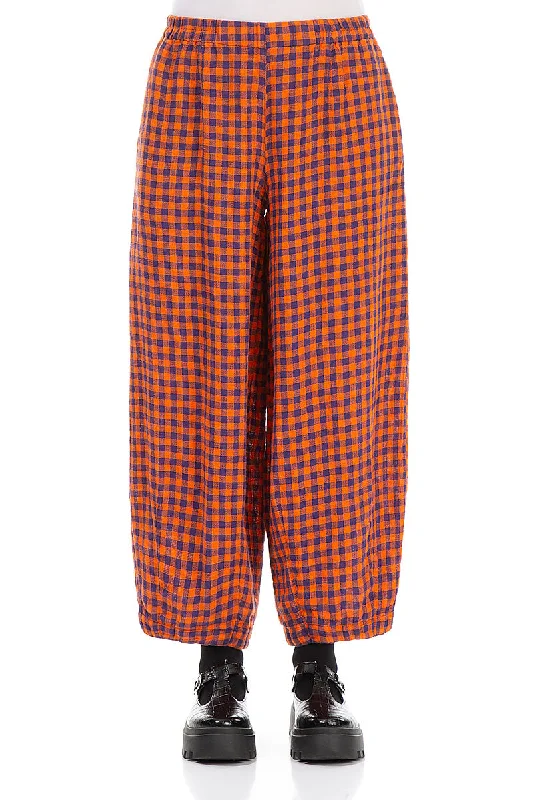 Back Pockets Orange Check Linen Trousers