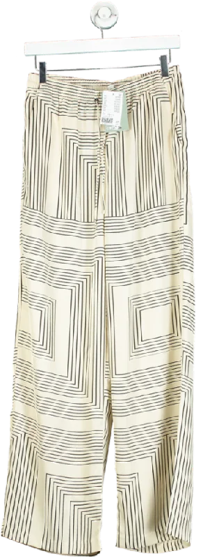 H&M Beige Striped Wide-Leg Trousers UK S