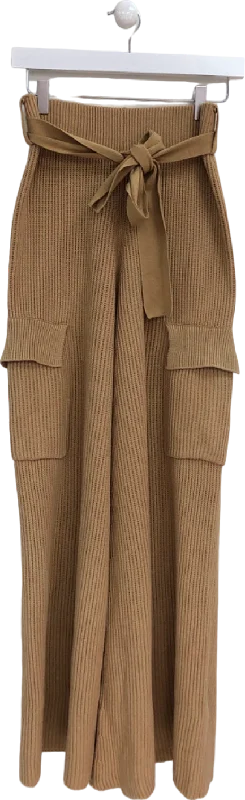 House of CB Camel Ribbed Knit Wide Leg Trousers UK M