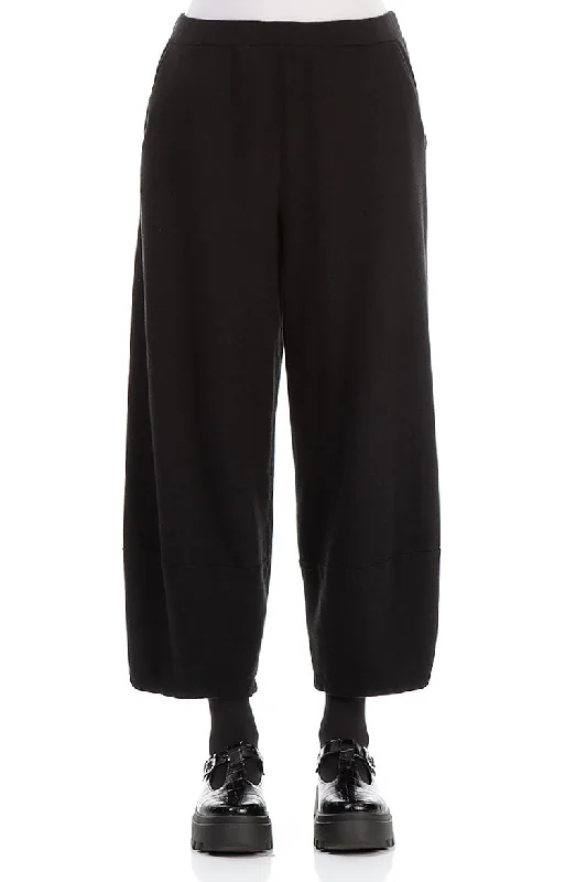 Loose Black Rib Cotton Wool Trousers