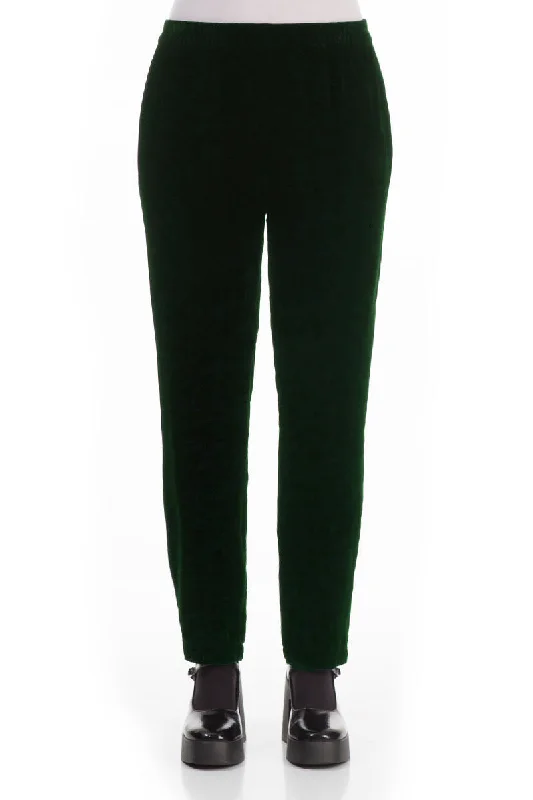 Narrow Straight Pine Green Silk Velvet Trousers