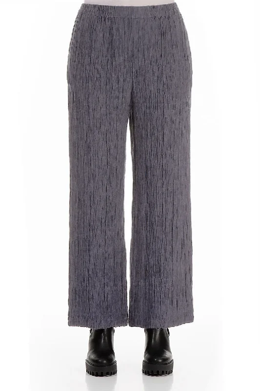 Straight Crinkled Iron Silk Trousers