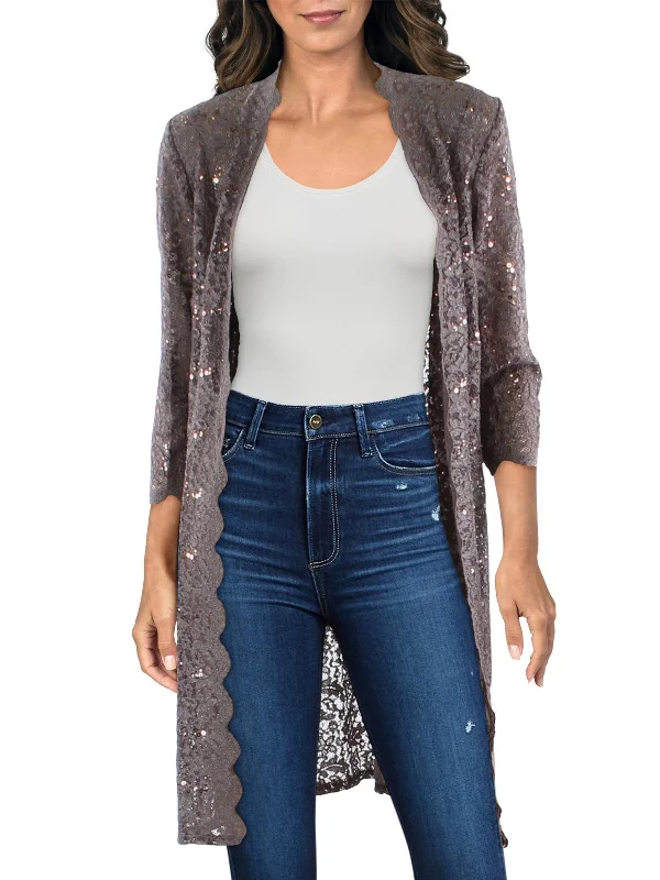 Womens Lace Open Front Duster Blazer