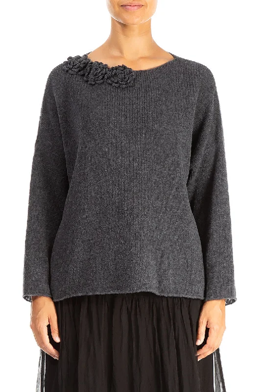 Rosette Dark Grey Wool Sweater